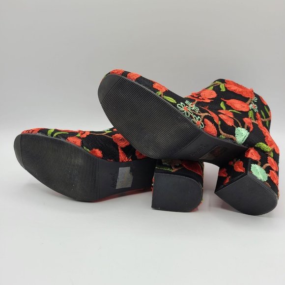 Qupid Floral Embroidery Black Boots Sz 5 - Picture 6 of 10